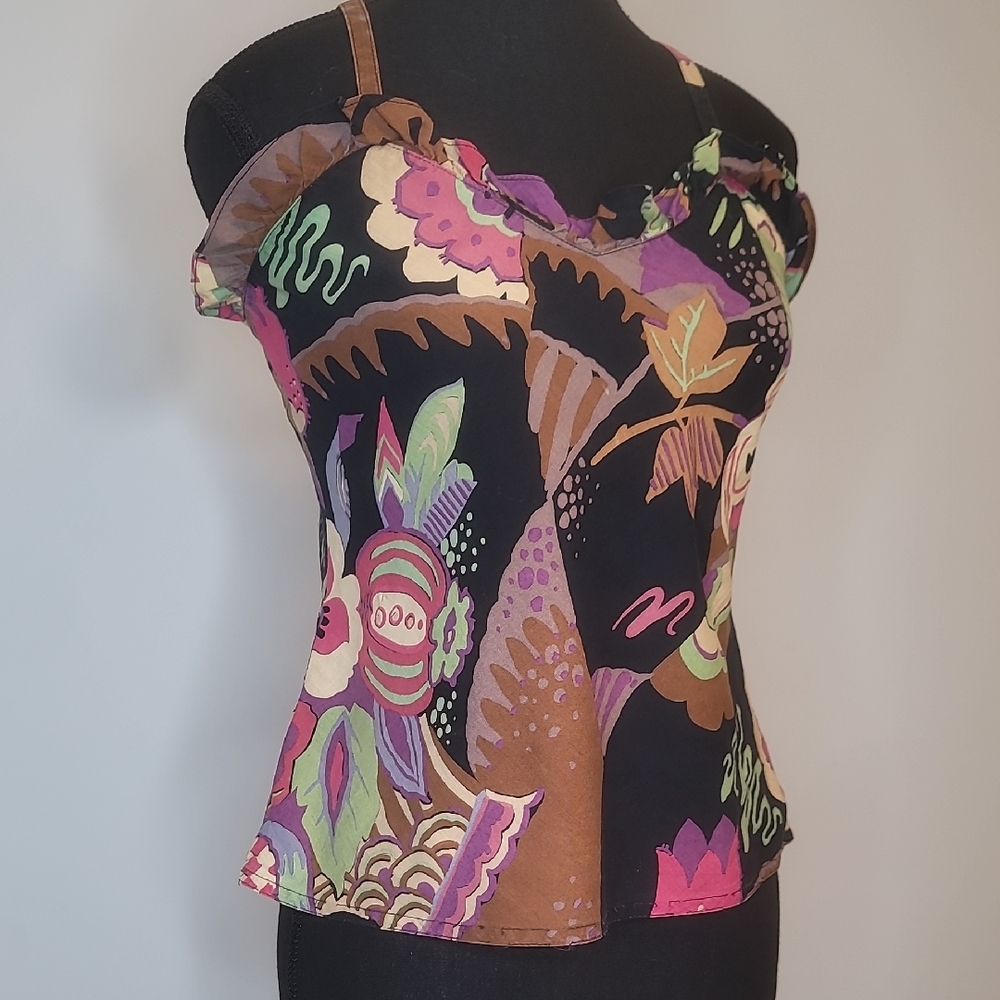 Nipon Boutique Black and Pink Asymmetrical Fitted Camisole